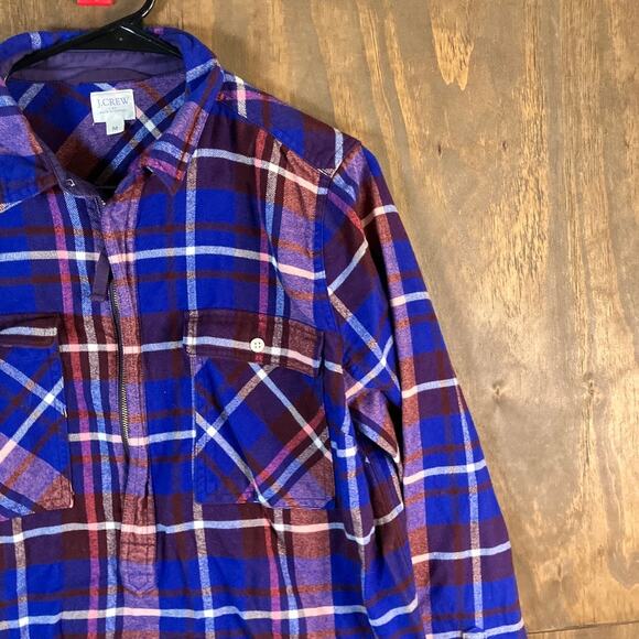 J Crew Womens Shirt Blue Multicolor Plaid Collared 1/2 Zip Long Sleeve Medium - Picture 5 of 12